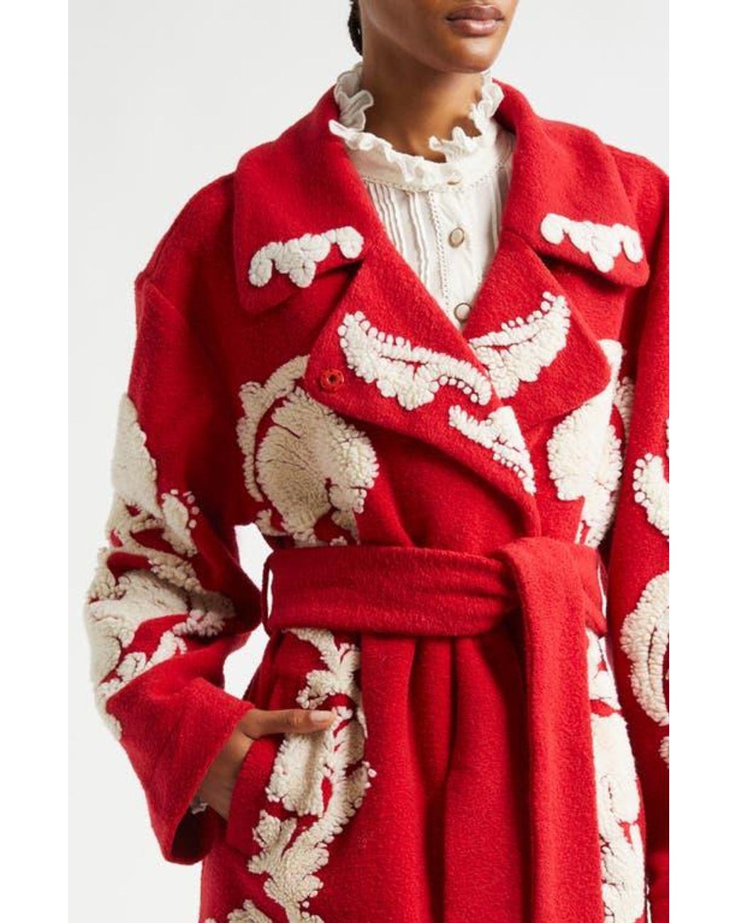 FARM Rio Helen Sculpted Fleece Wrap Coat in Red Lyst