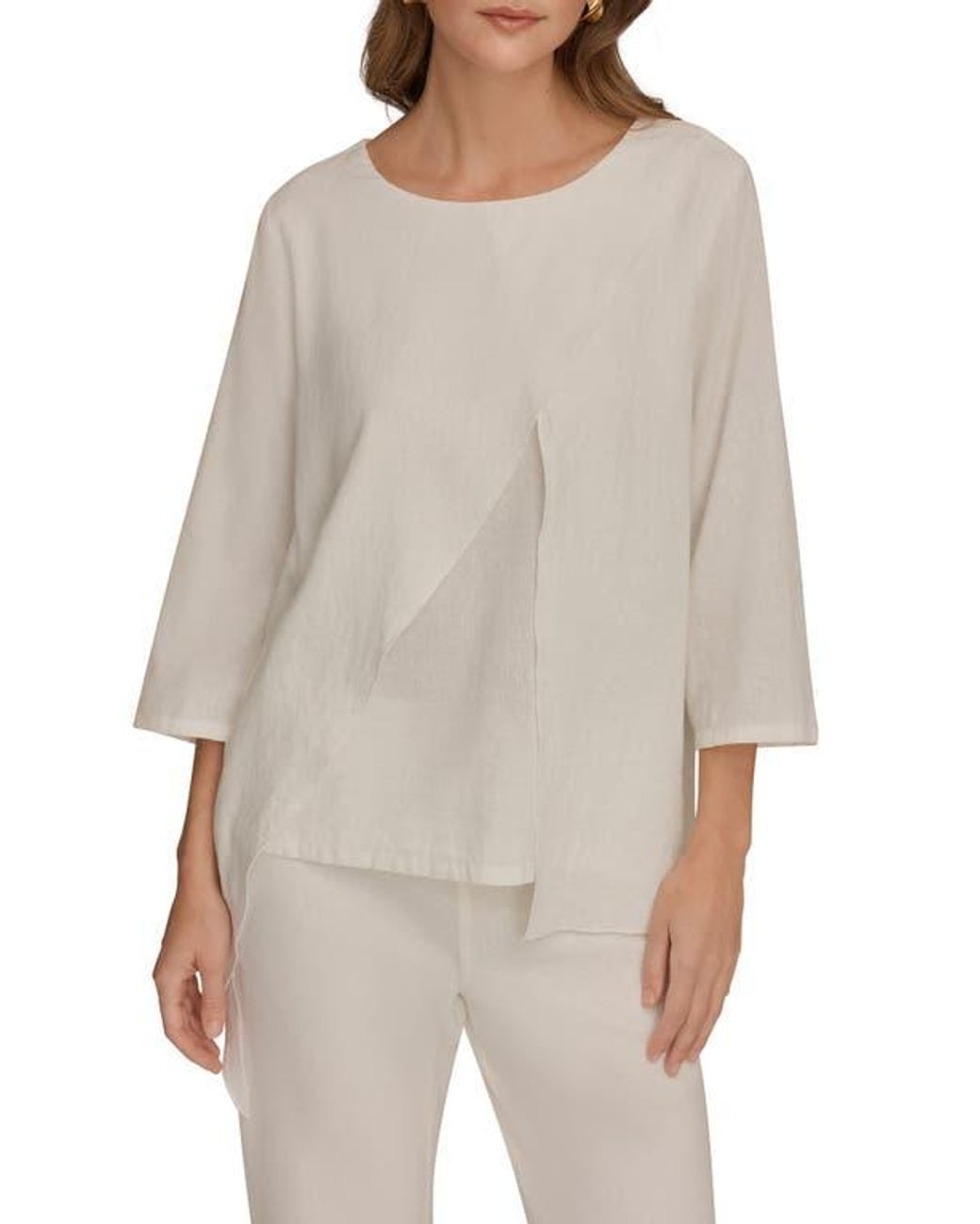 Donna Karan White Overlap Wrap Front Top