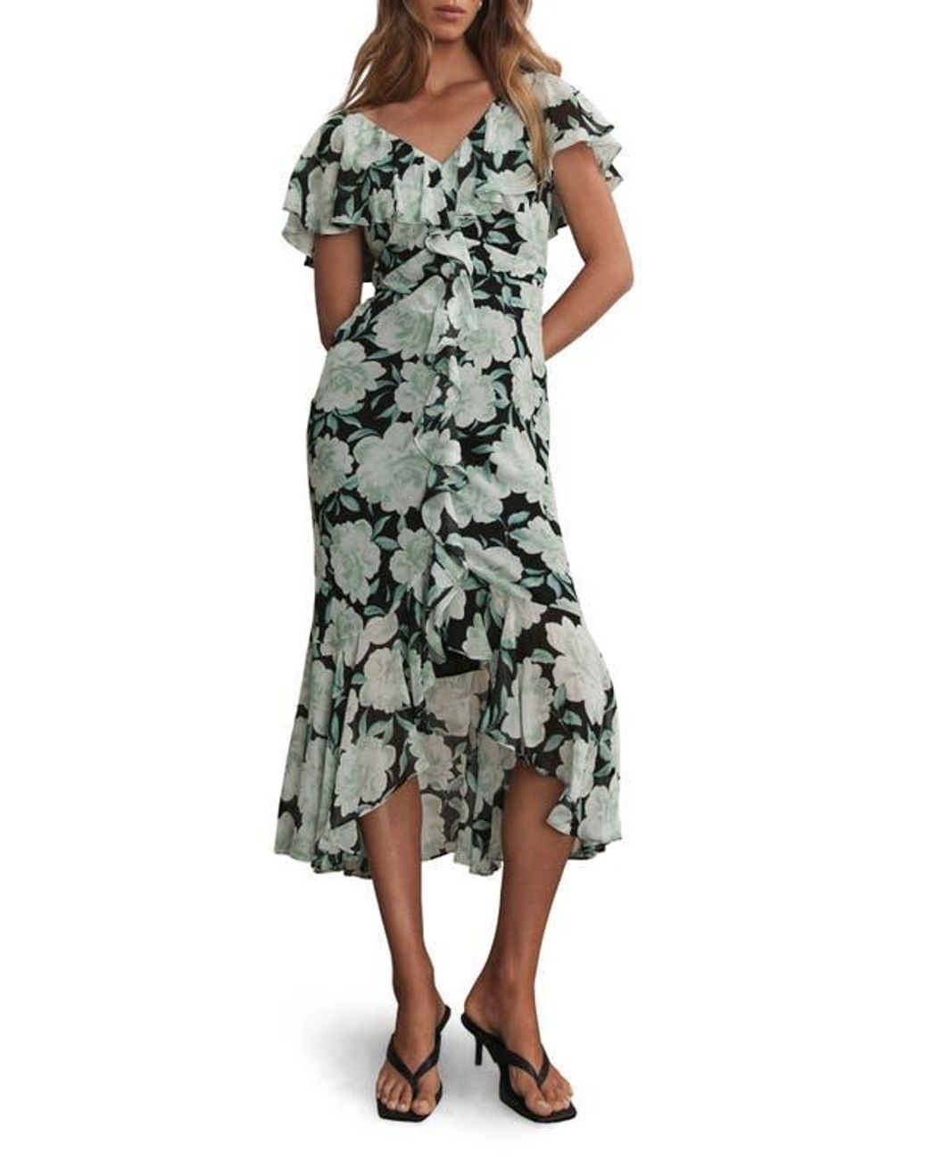 slim fit dress slacks Neutral Floral Print Midi Dress – Mint Velvet main image 1