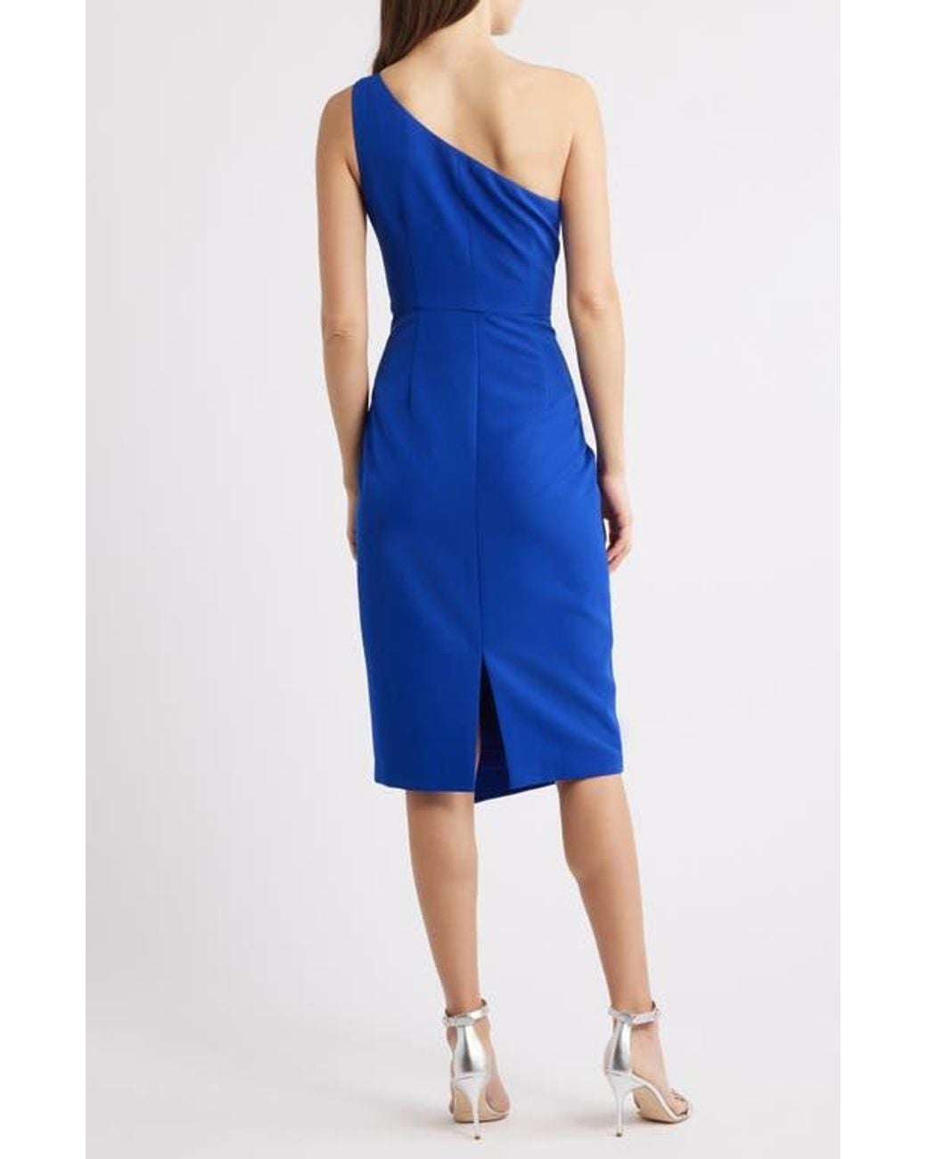 Vince Camuto Laguna One-Shoulder Ruffle Detail Asymmetric Midi Dress in  Blue | Lyst