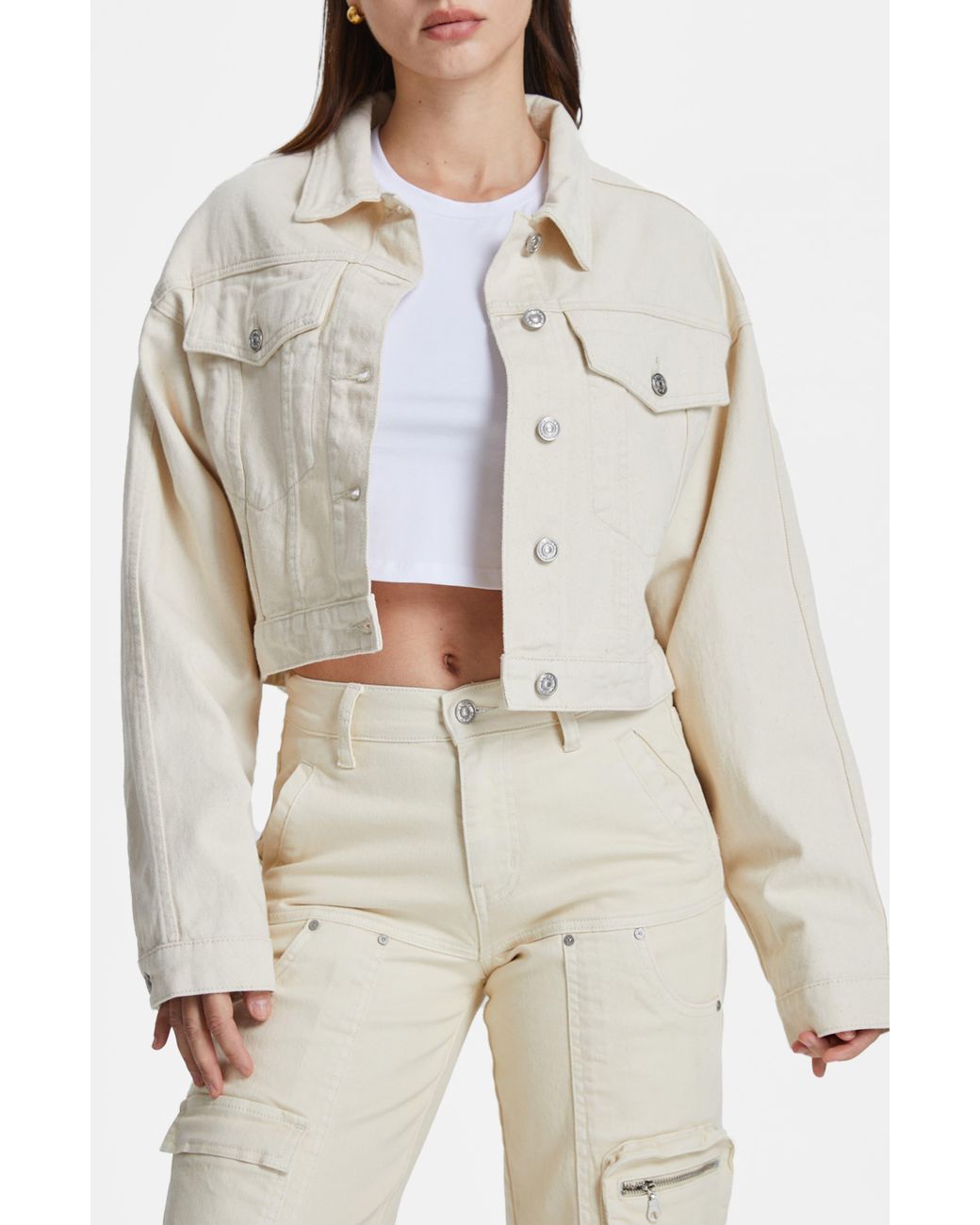 Bayeas Natural Crop Denim Trucker Jacket