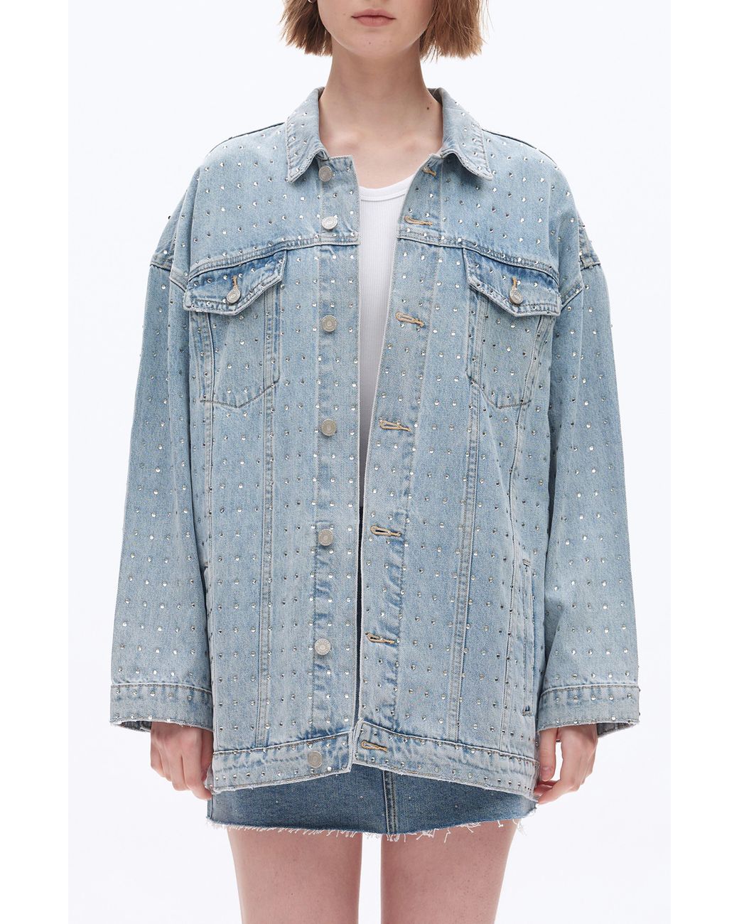 Bayeas Blue Oversize Rhinestone Denim Jacket