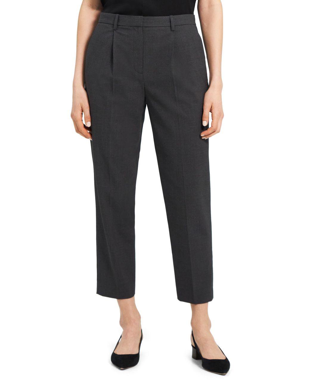 Theory Treeca Pleat Virgin Wool Crop Pants in Black | Lyst