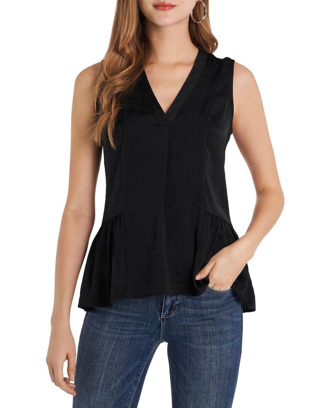 Vince Camuto Sleeveless Rumple Ruffle Blouse in Black - Lyst