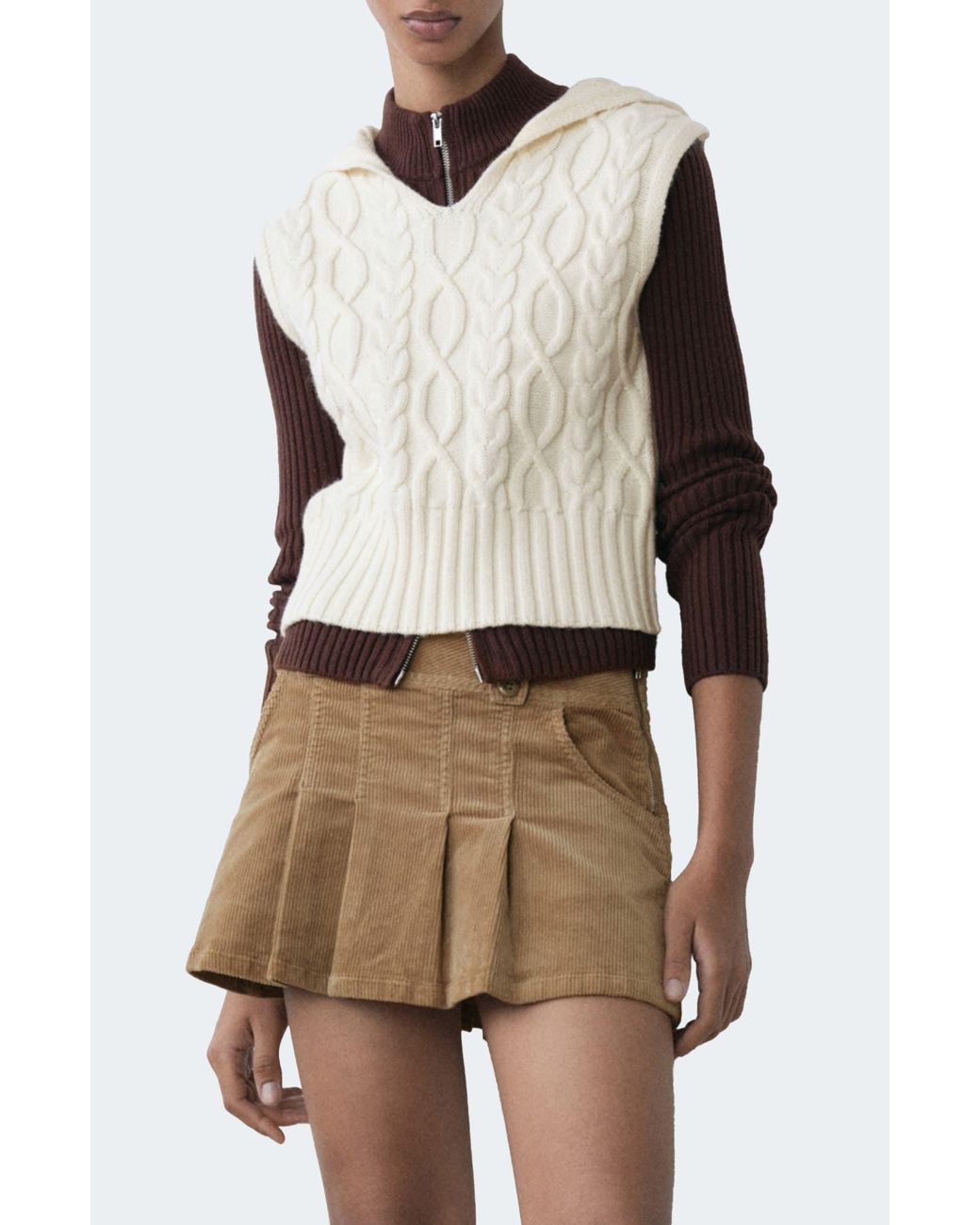 Mango Natural Hooded Cable Vest