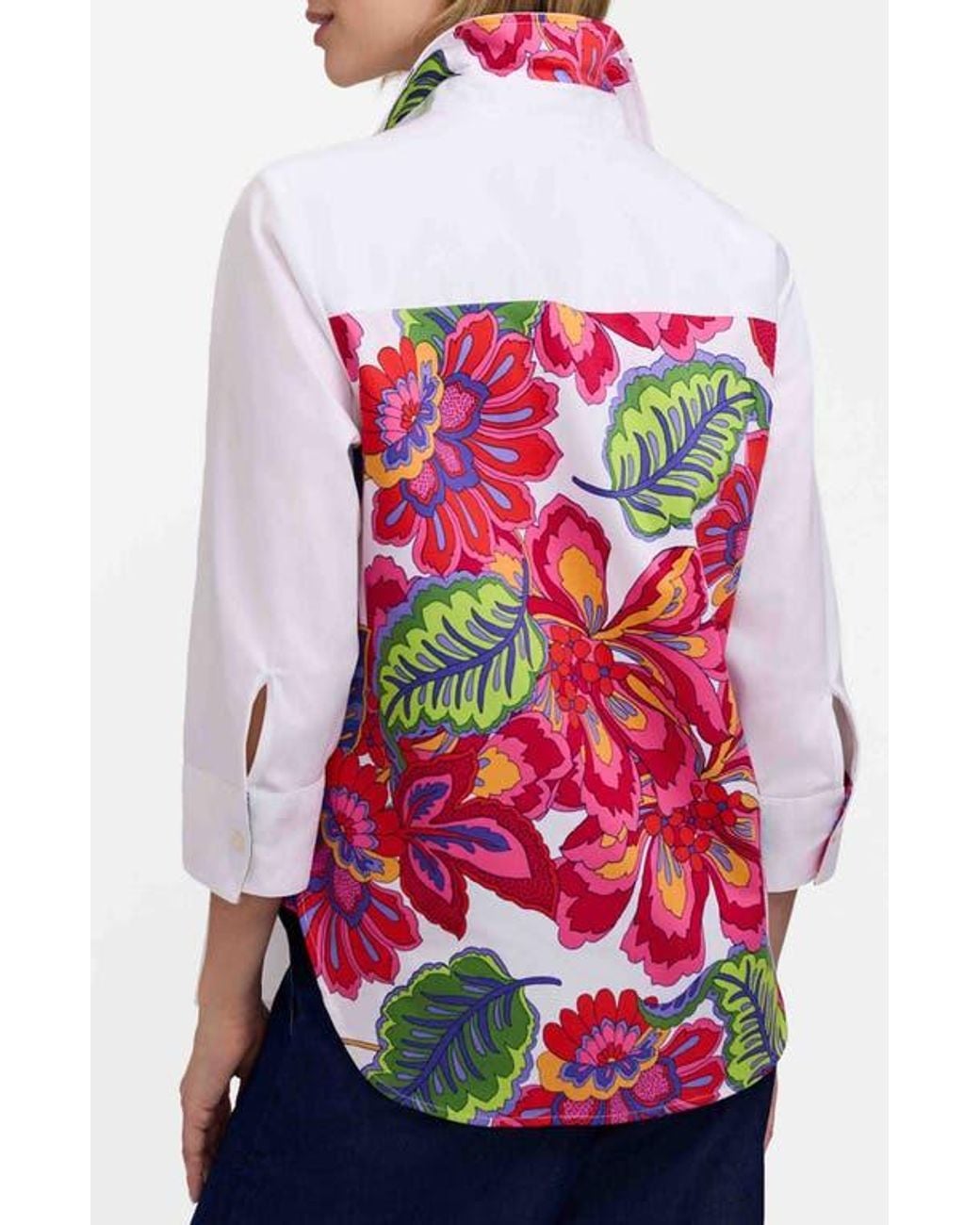 Foxcroft Purple Meghan Para Blooms Mix Print Stretch Cotton Blend Button-Up Shirt