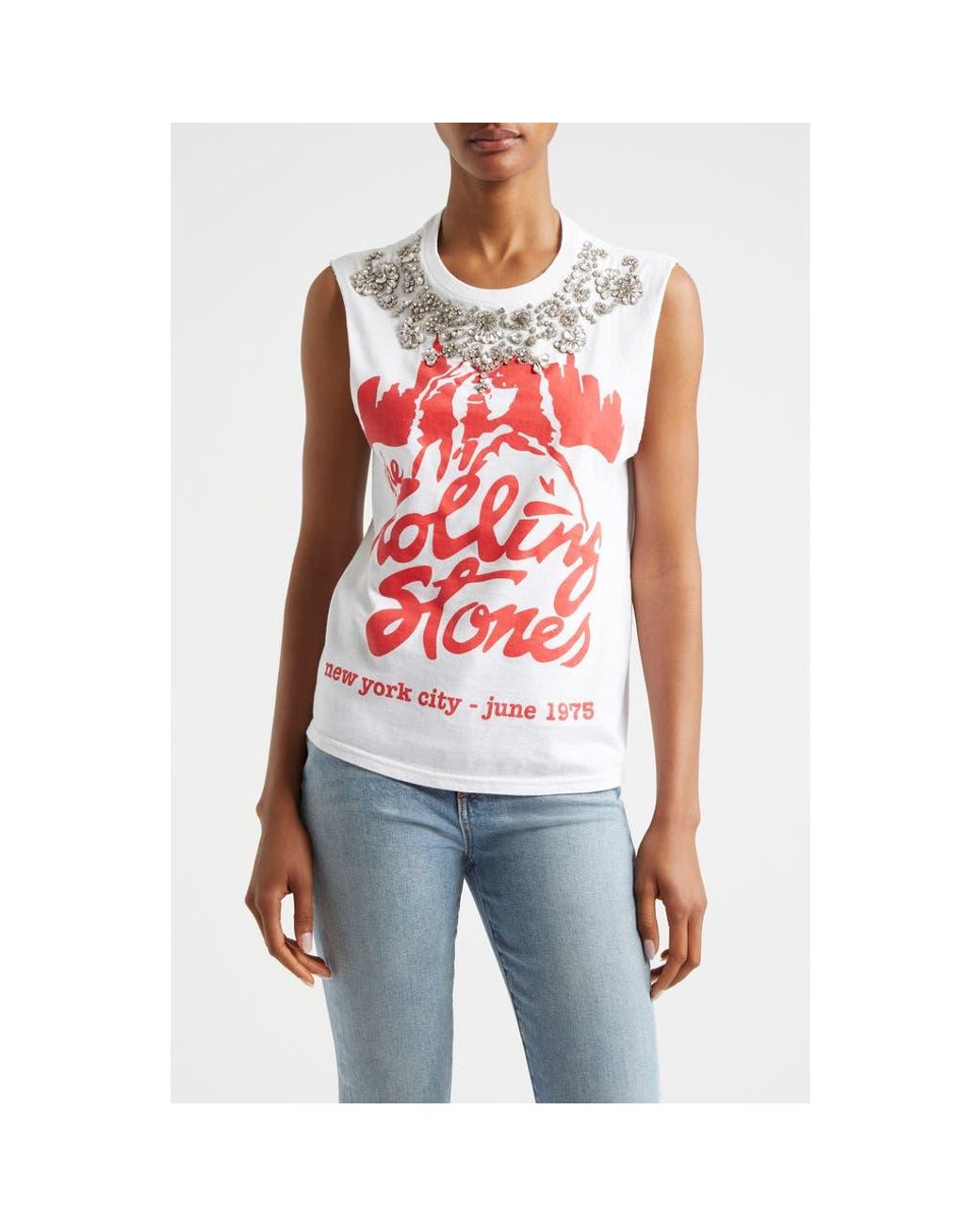 Alice + Olivia Micah Embellished Muscle Graphic Tank in Red Alice + Olivia Micah Embellished Muscle Graphic Tank in Red