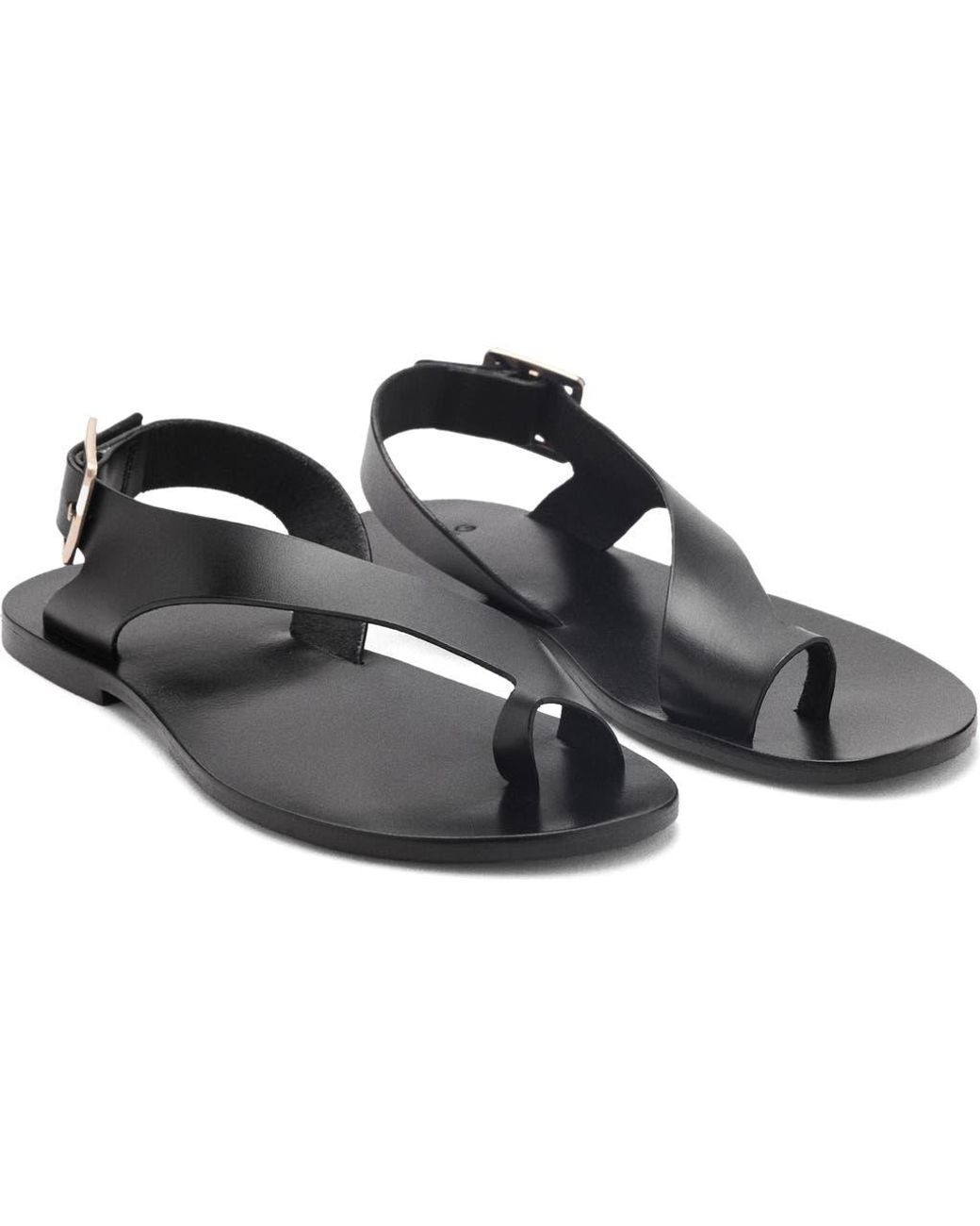 Mango Black Toe Loop Flat Sandal