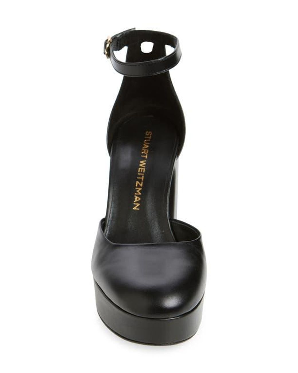 Stuart Weitzman Black Leather Platform Ankle-Strap Pumps