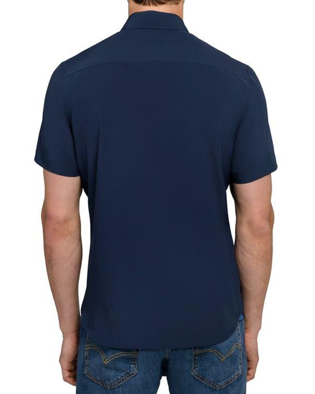 Con.struct Blue Solid Woven Short Sleeve Basic for men