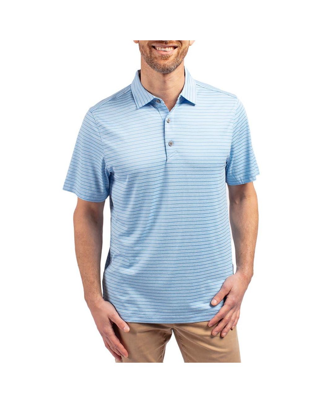 Cutter & Buck Blue Forge Heather Stripe Recycled Blend Polo for men