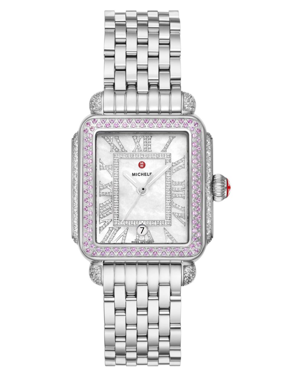 Michele Deco Madison Pink Sapphire Diamond Bracelet Watch in