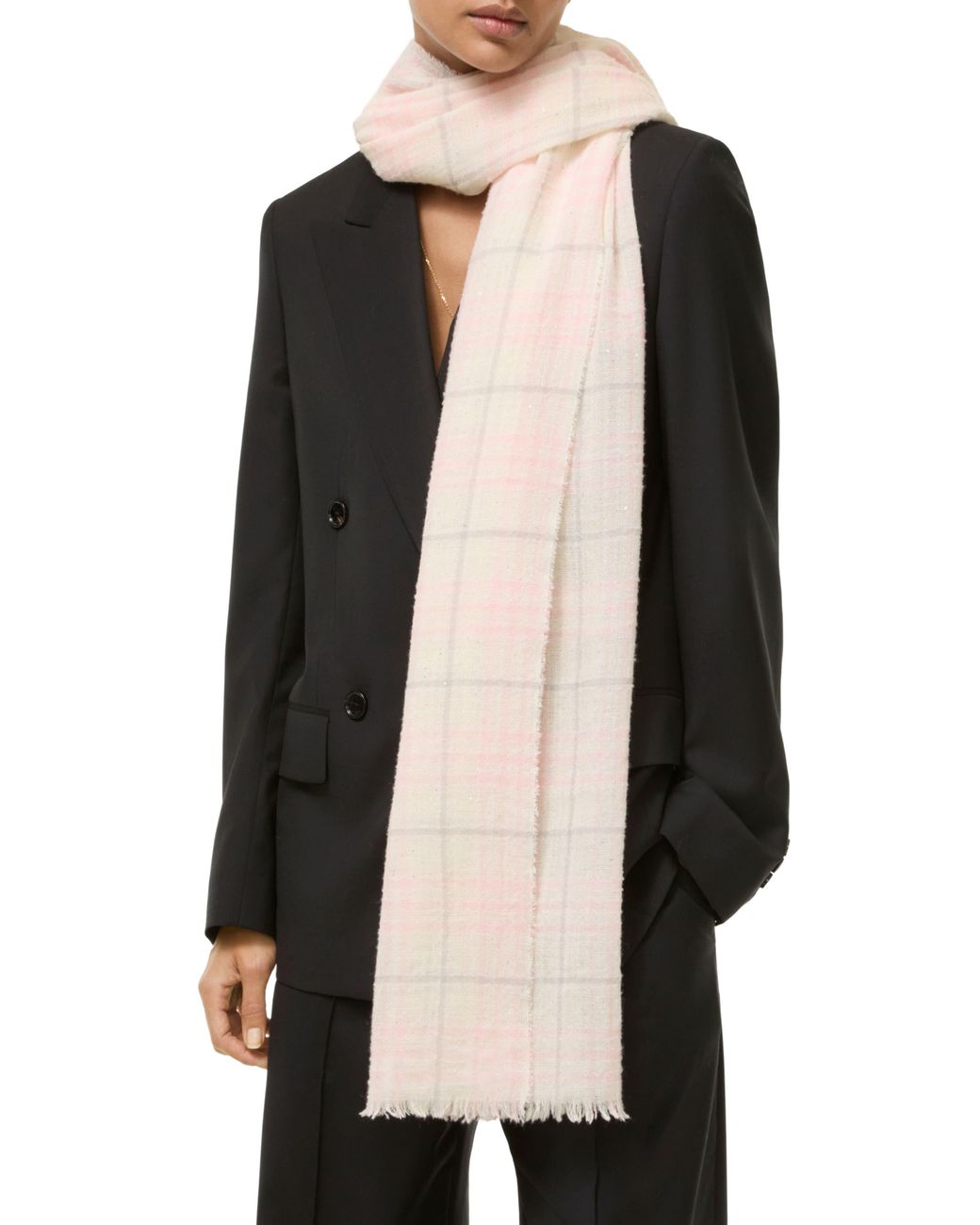 Burberry Pink Sequin Check Wool & Silk Blend Scarf