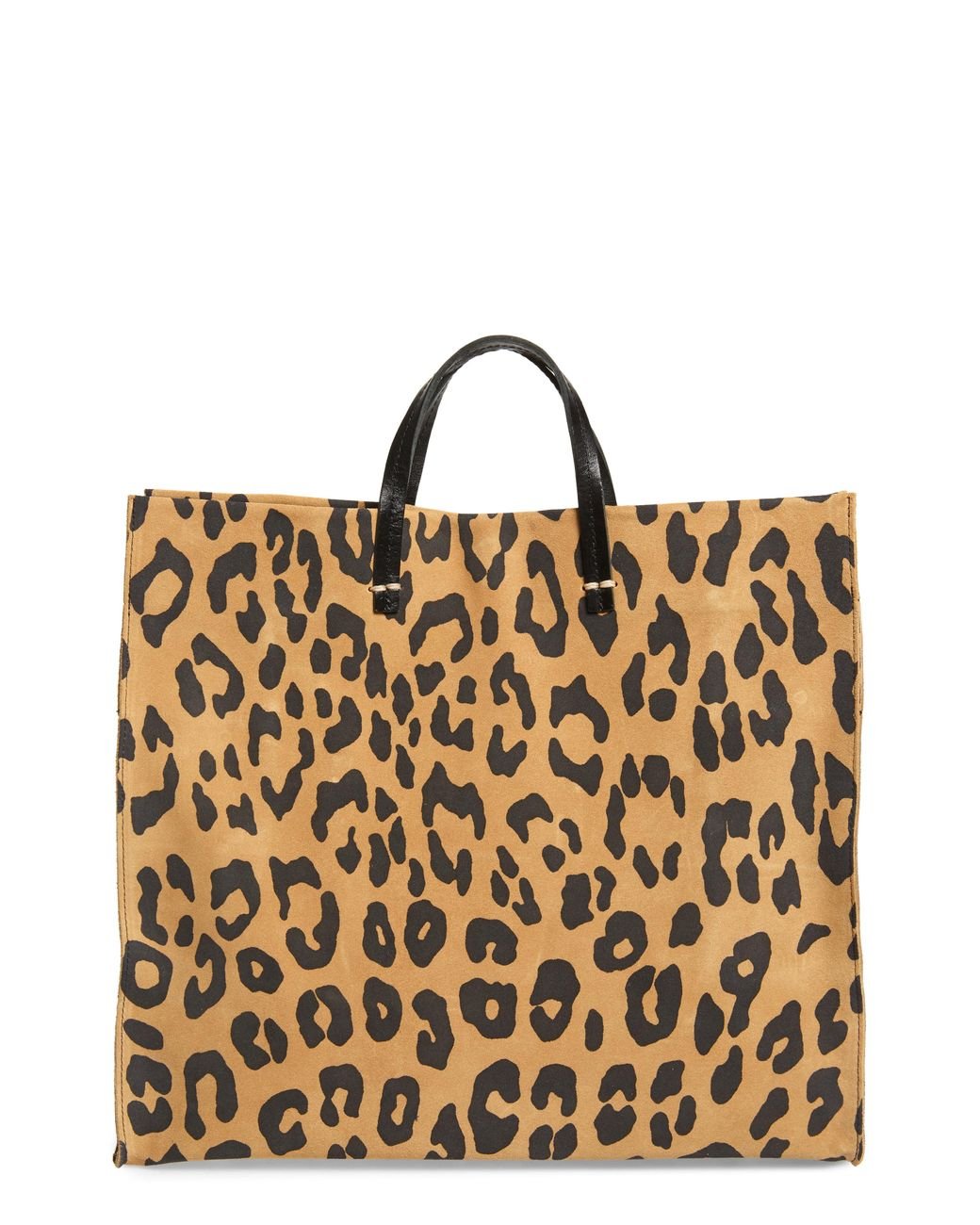 Clare V Large Simple Tote Black Leather Leopard Calf Hair Shoulder Bag- NWT