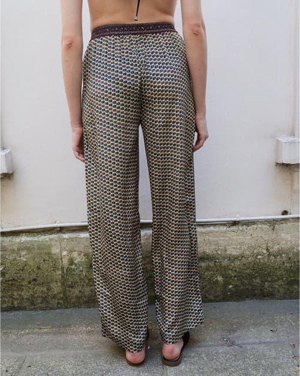 Monzlapur Brown Embossed Botanical Crepe Pant