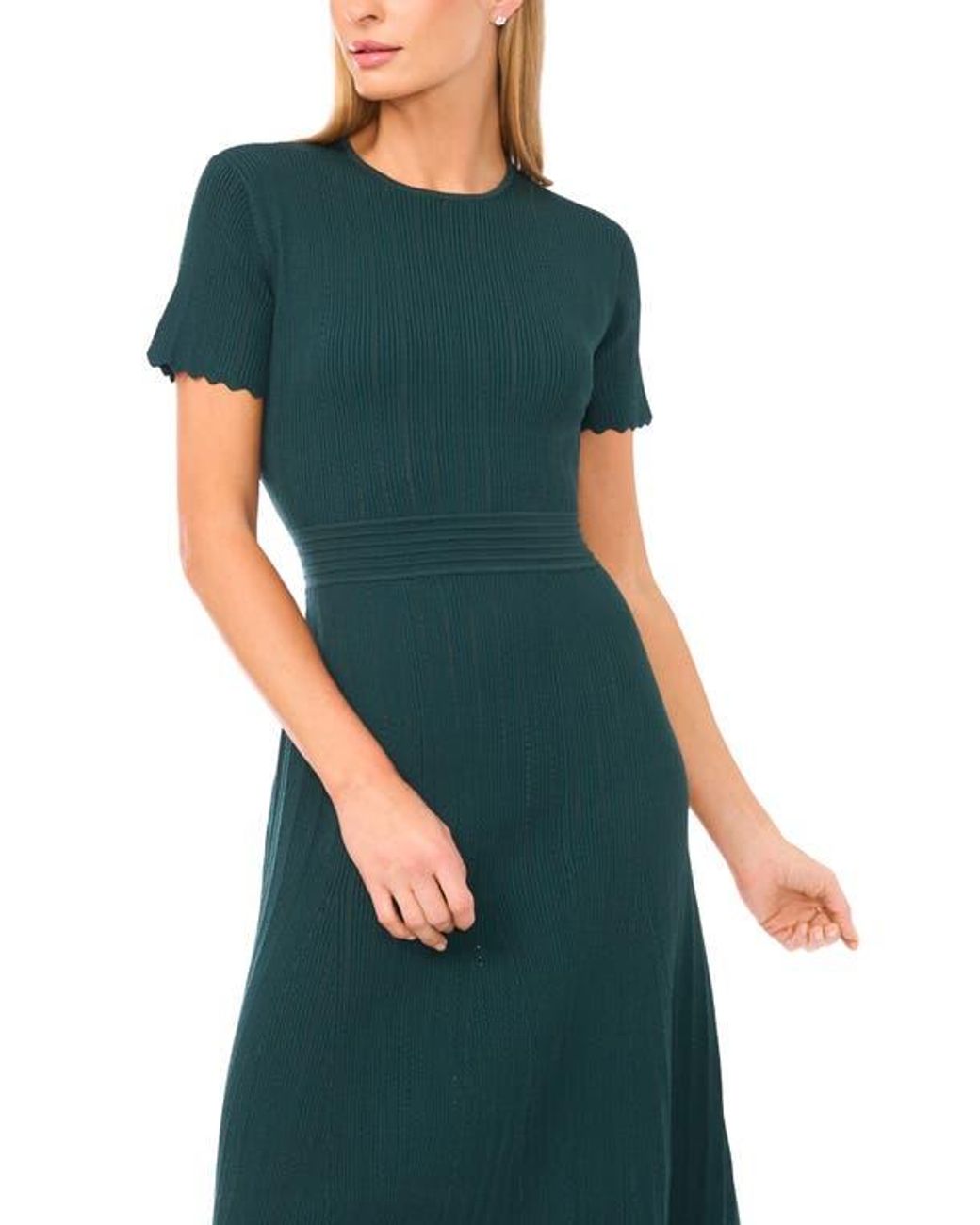 Ted Baker Pointelle Short Sleeve Midi Dress in Green | Lyst