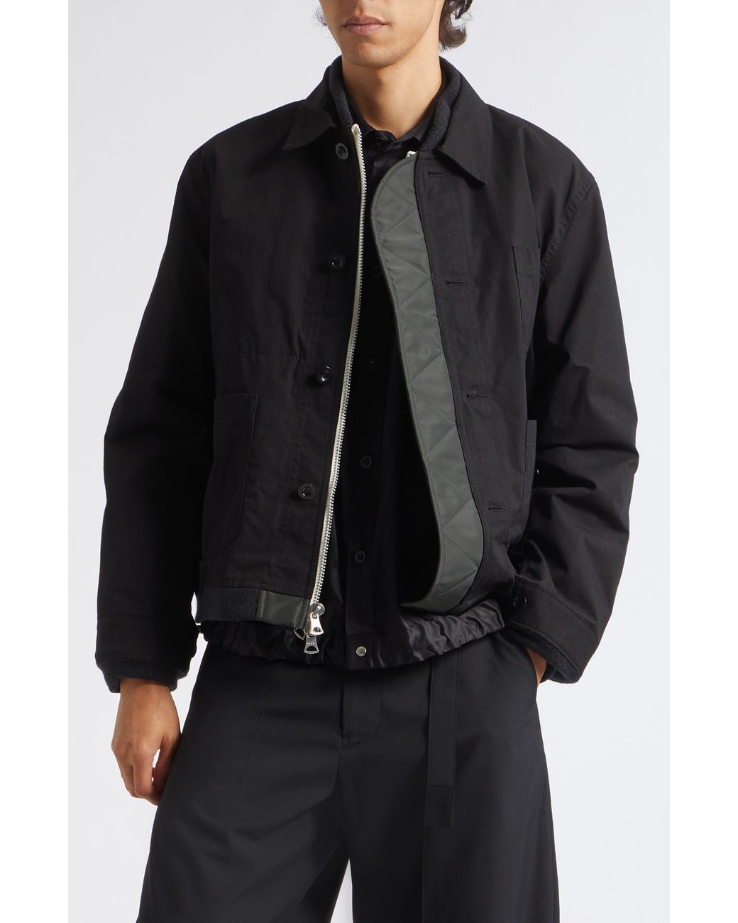 Sacai Black Reversible Nylon Twill & Ripstop Jacket for men