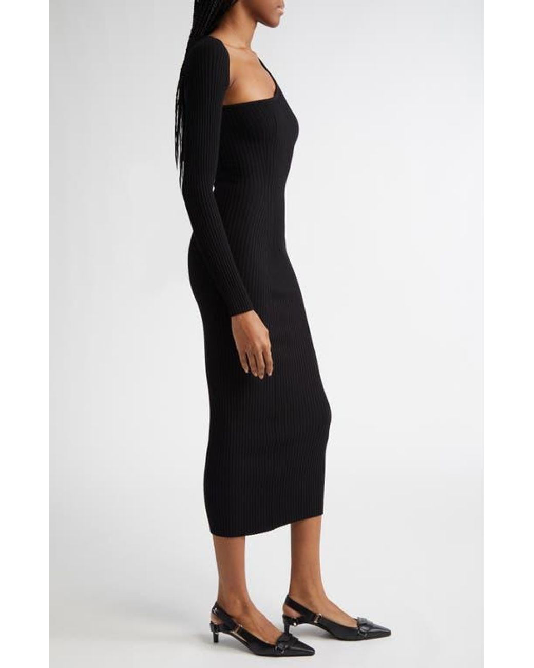 Courreges Slash One-Shoulder Rib Sweater Dress in Black | Lyst