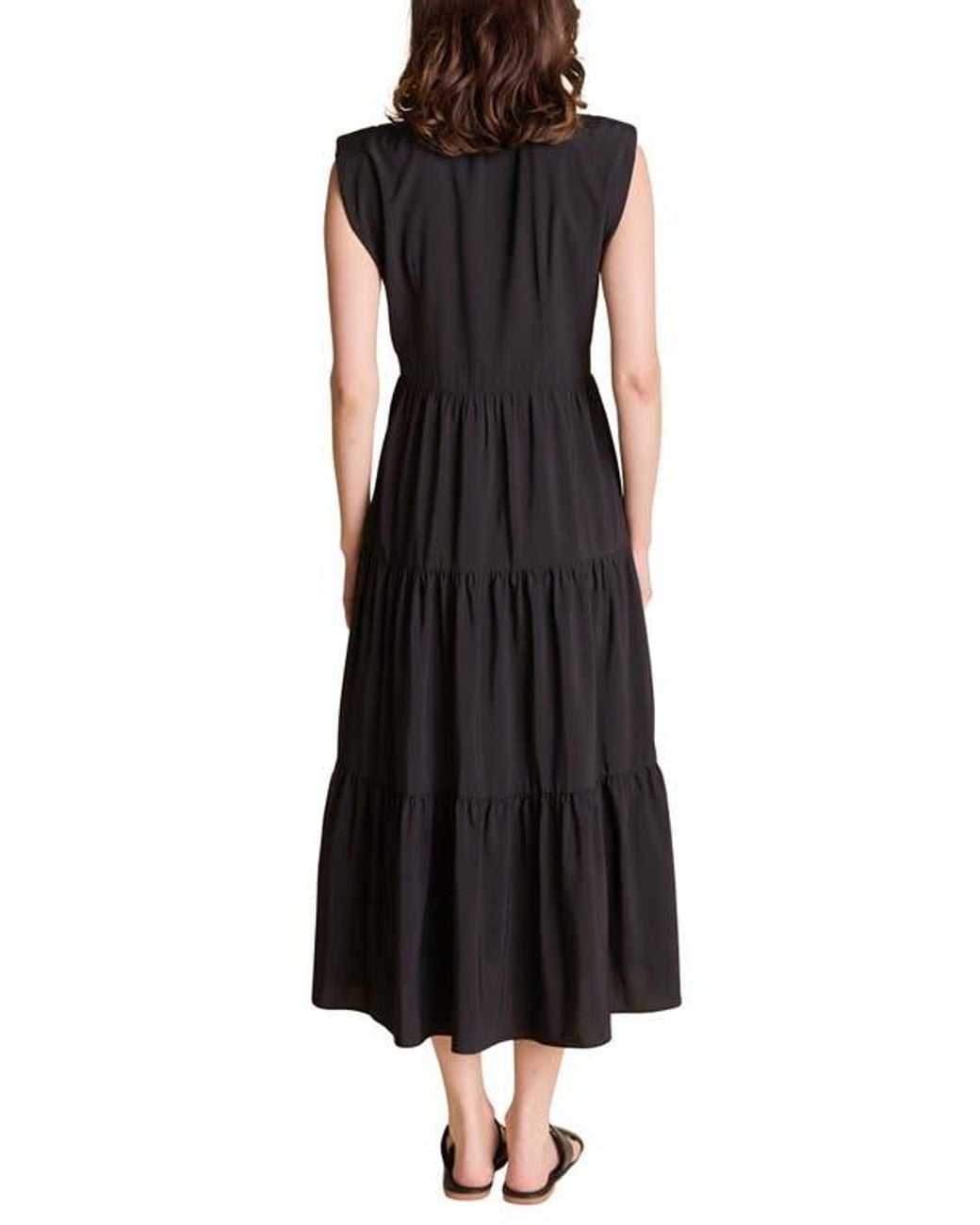Endless Rose Pintuck Detail Tiered Midi Dress in Black | Lyst