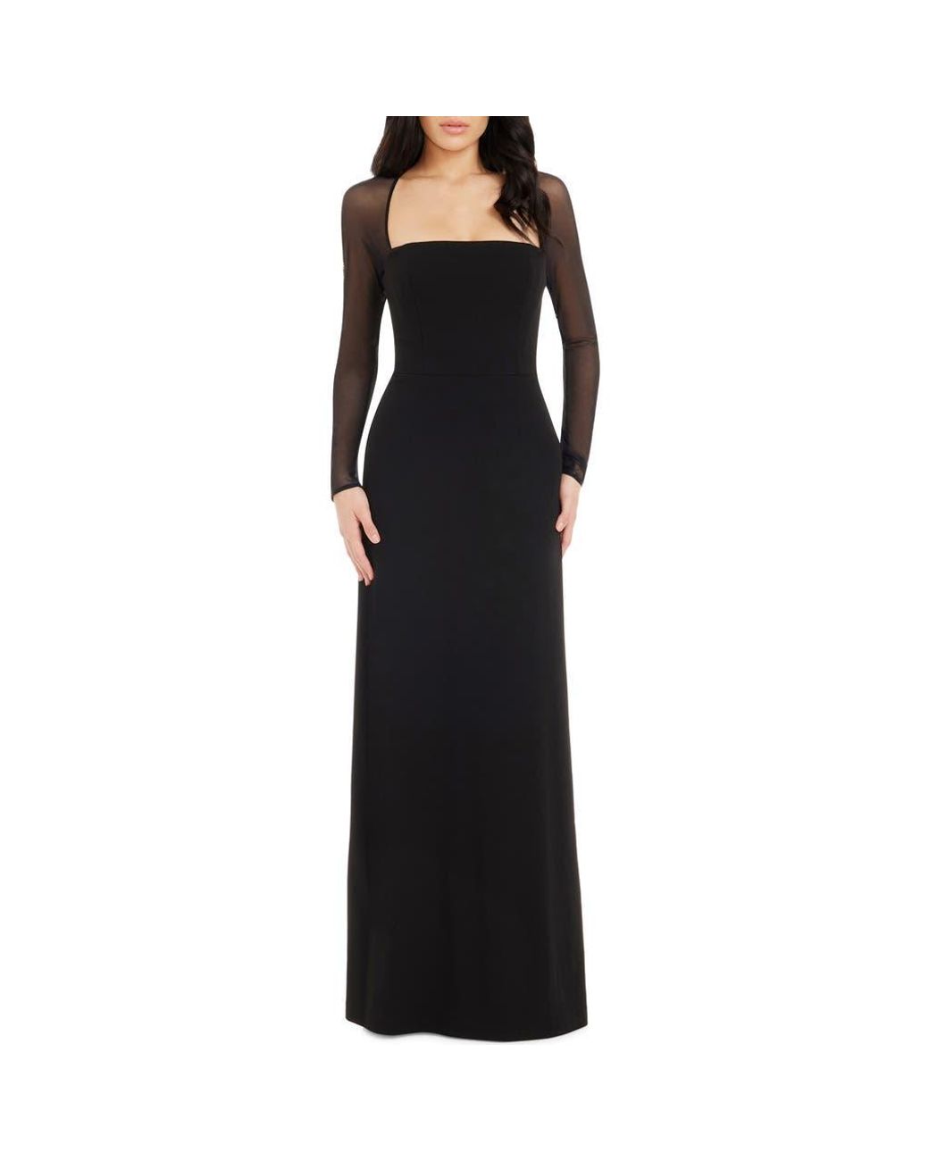 Dress the Population Maxwell Square Neck Long Sleeve Gown in Black | Lyst