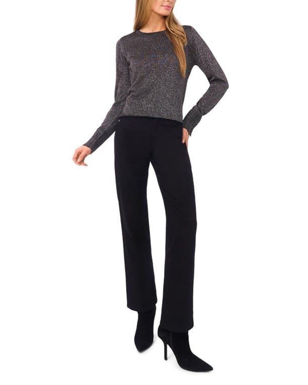 Halogen® Gray Rhinestone Button Sweater