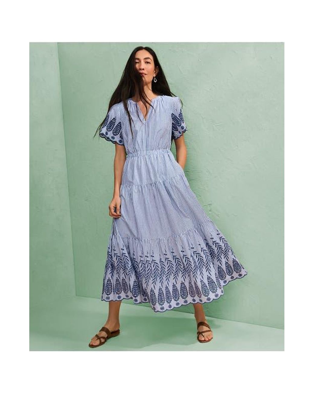 embroidered cotton poplin maxi dress Cornflower V-Neck Loose Maxi Dress in Poplin with Ric Rac Embroidery   Juliet Dunn London