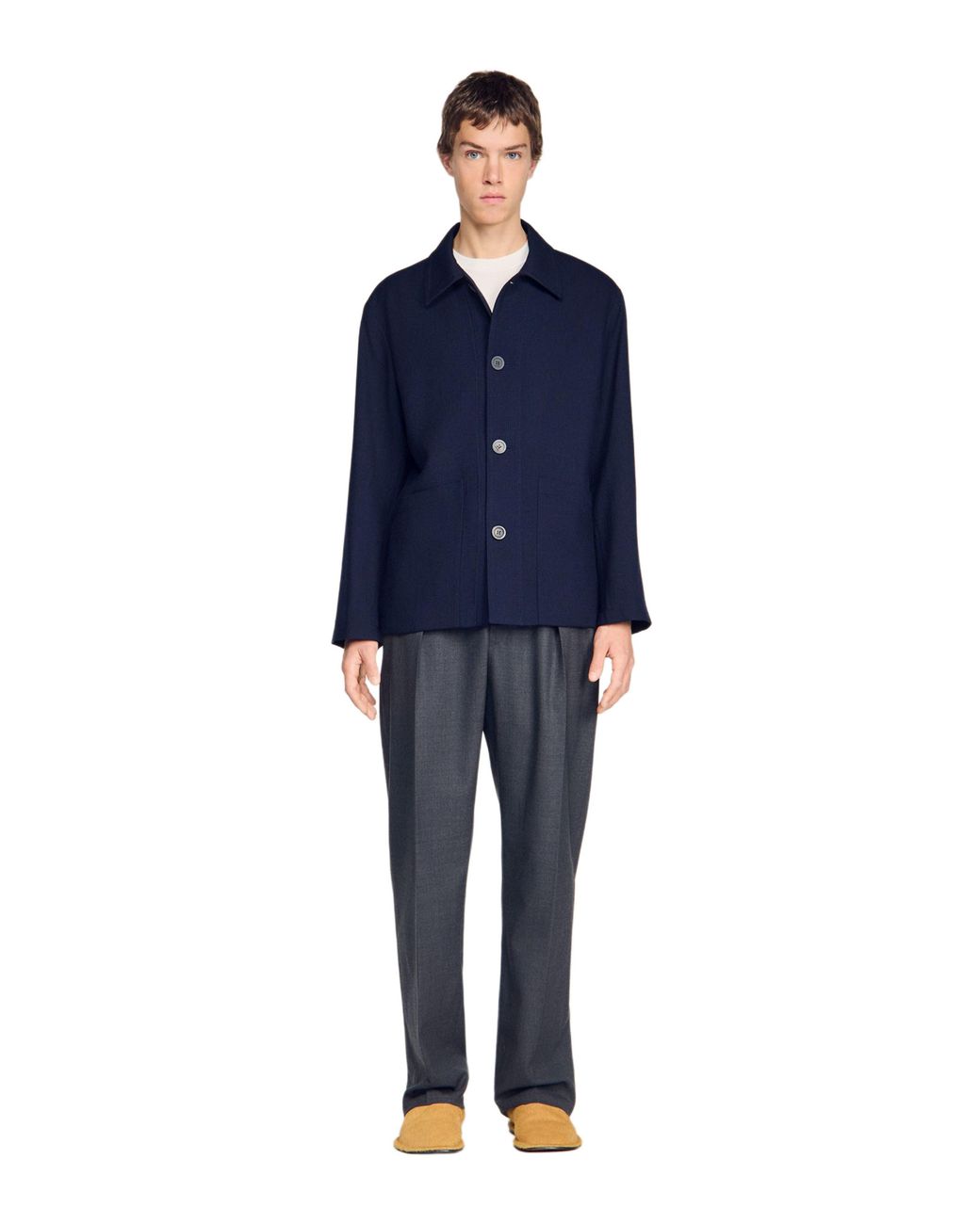 Sandro Blue Buttoned Wool Worker Jacket for men
