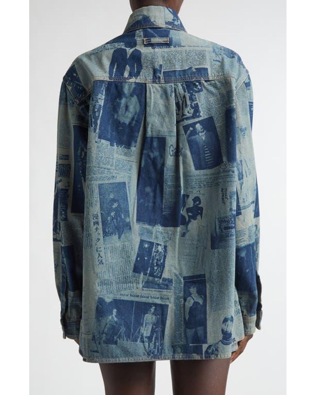 Jean Paul Gaultier Blue Newspaper Print Denim Button-Up Shirt