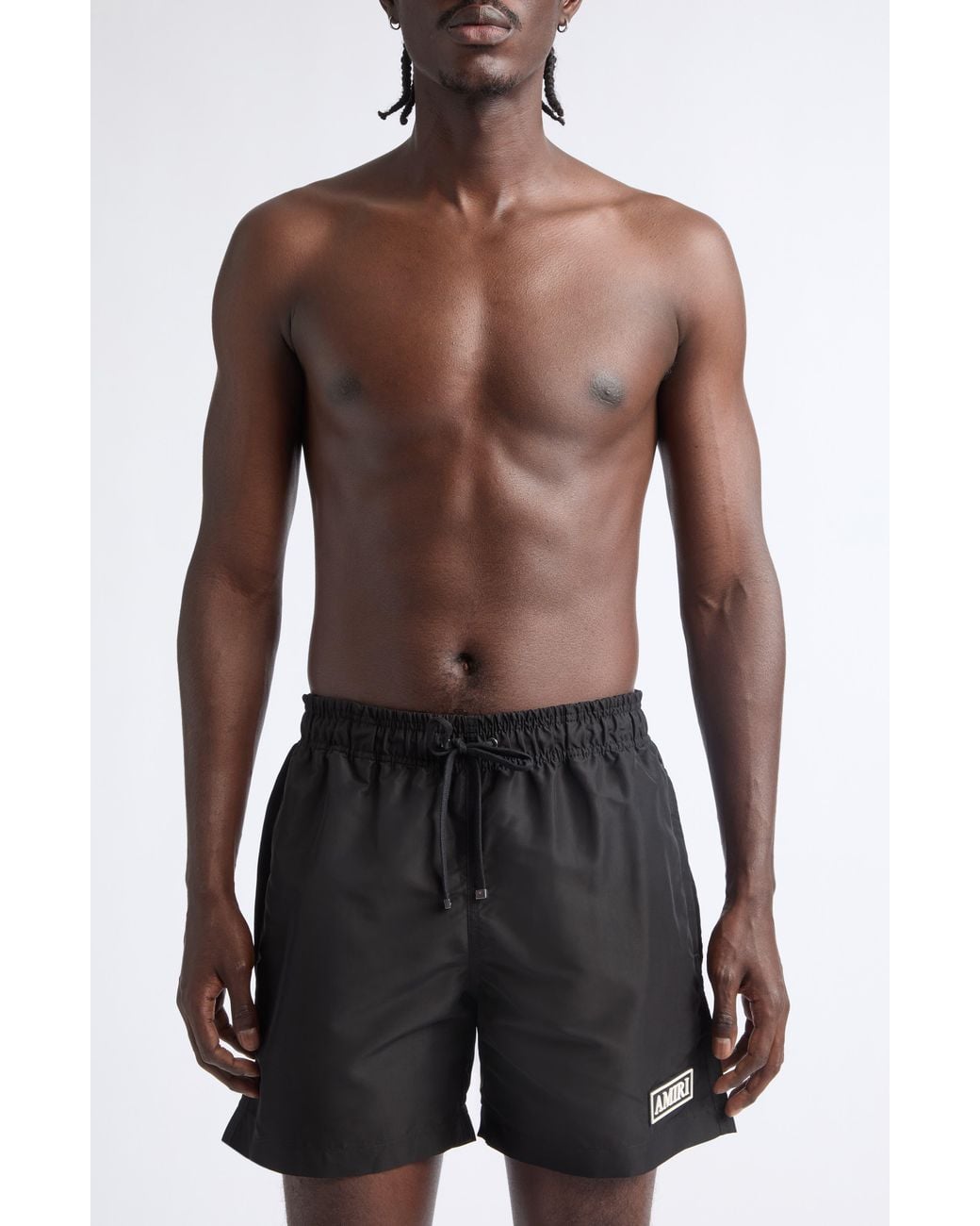 Amiri Black Patch Swim Trunks for men