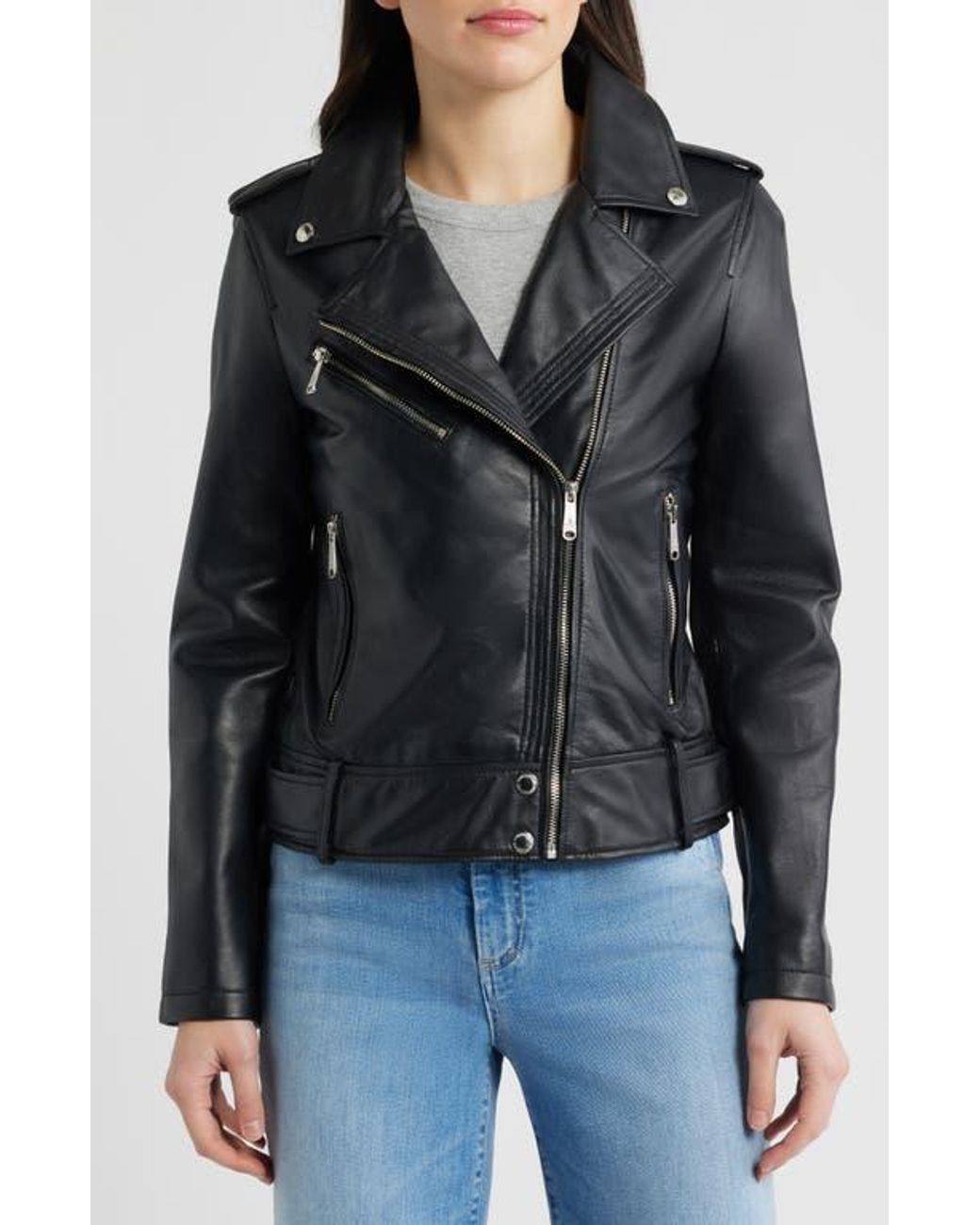 Sam Edelman Jacket Sam Edelman Trapunto Stitch Leather Moto Jacket in Black | Lyst