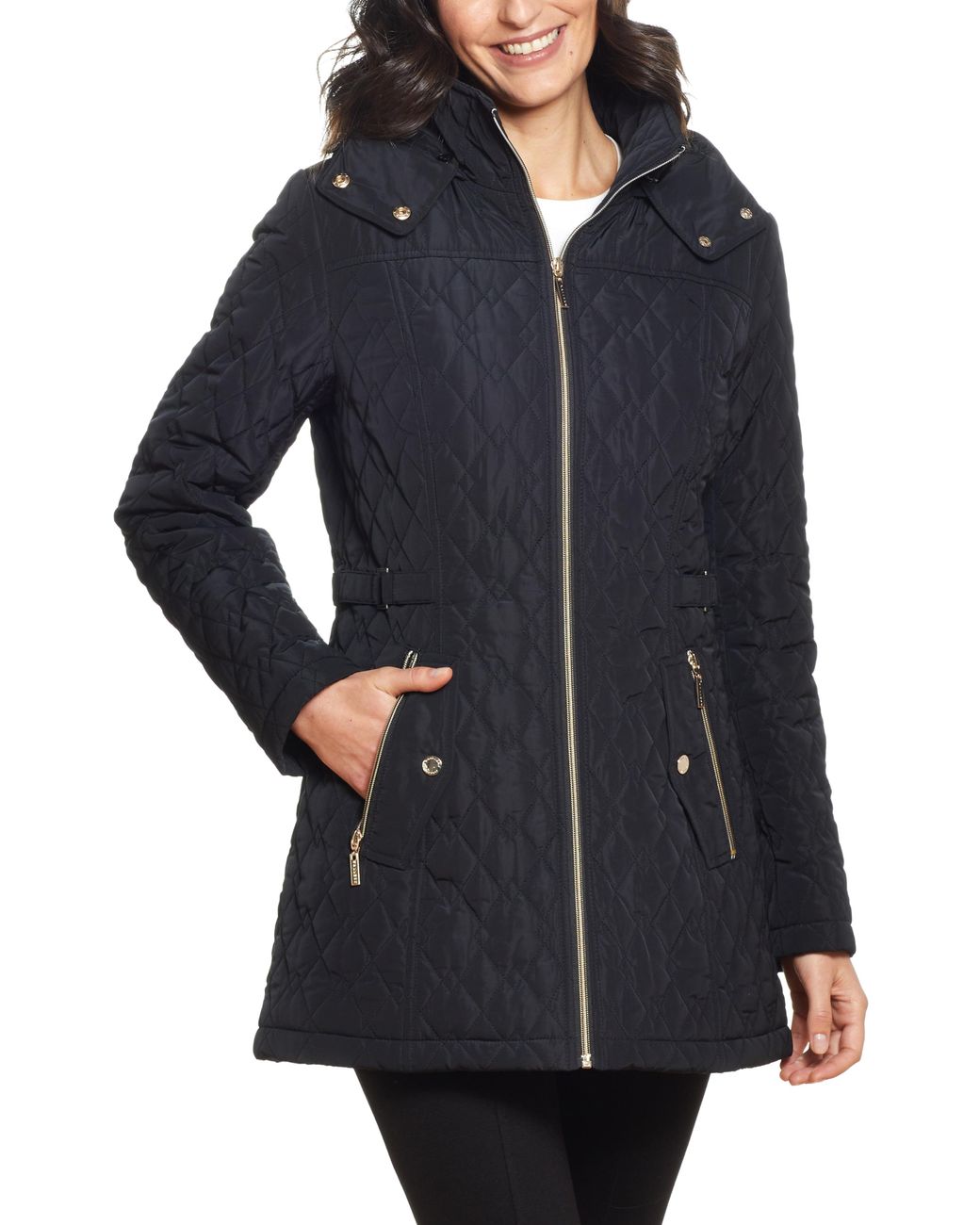 Gallery Quilted Jacket With Removable Hood in Black - Lyst