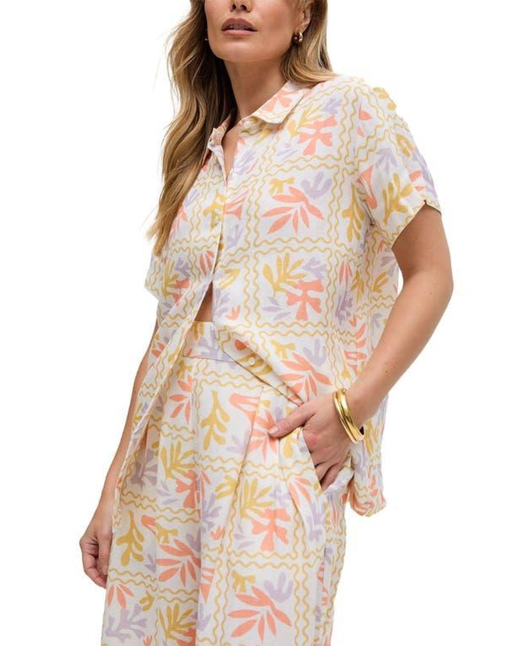 Raffya Natural Matisse Button Down Patchwork Floral Print Shirt