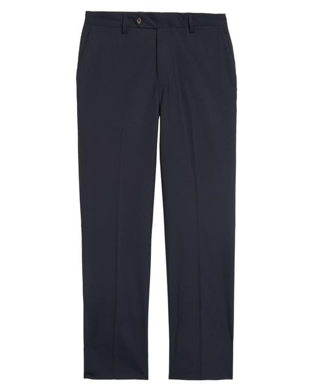 Berle Blue Flat Front Stretch Solid Wool Trousers for men