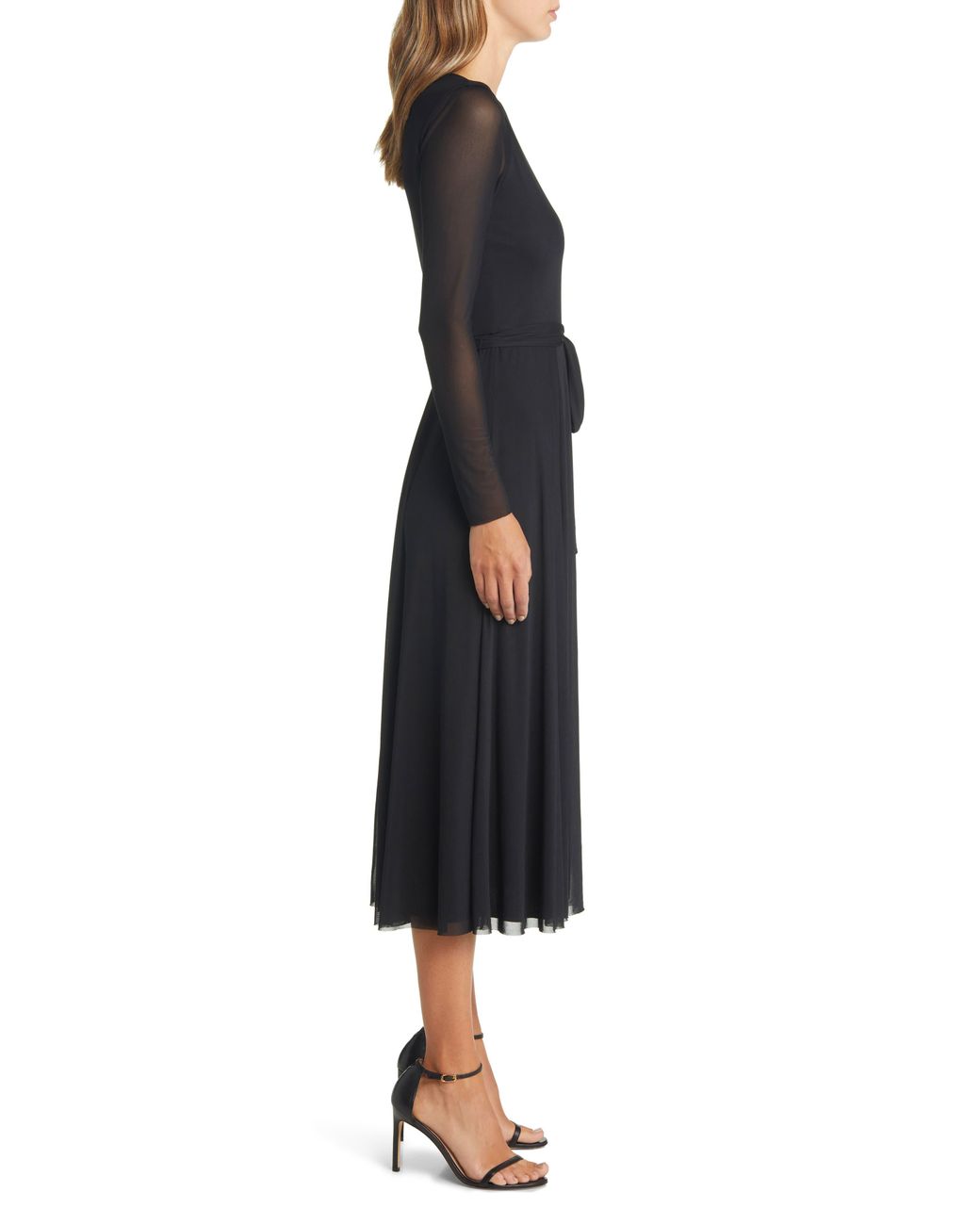 Anne Klein Mesh A-line Long Sleeve Midi 