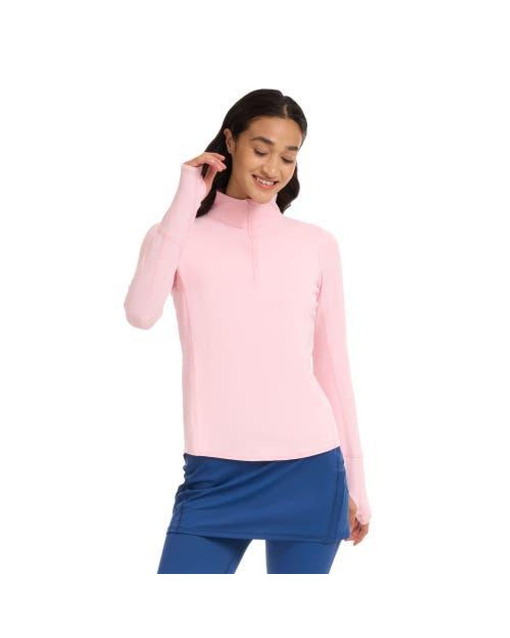 BloqUV Pink Long Sleeve Sun And Uv Protection Relaxed Mock Zip Top for men