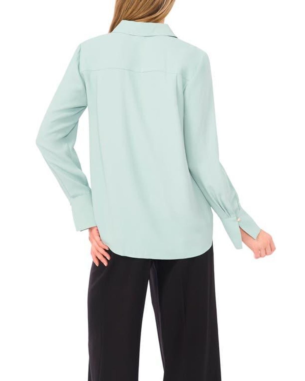 Halogen® Blue Split Cuff Button-Up Top