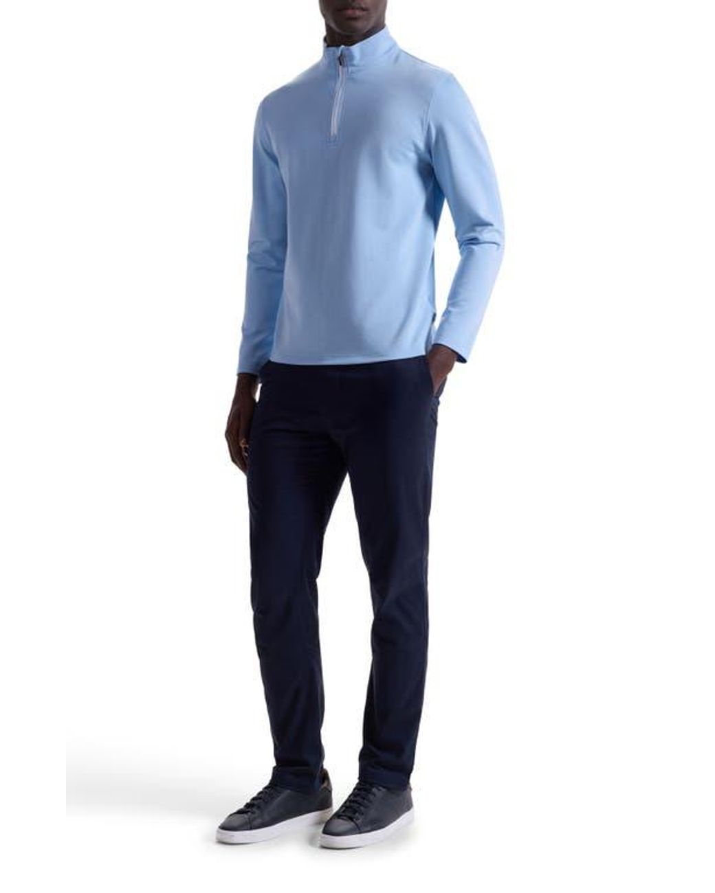 Bugatchi Blue Solid Quarter Zip Pullover for men