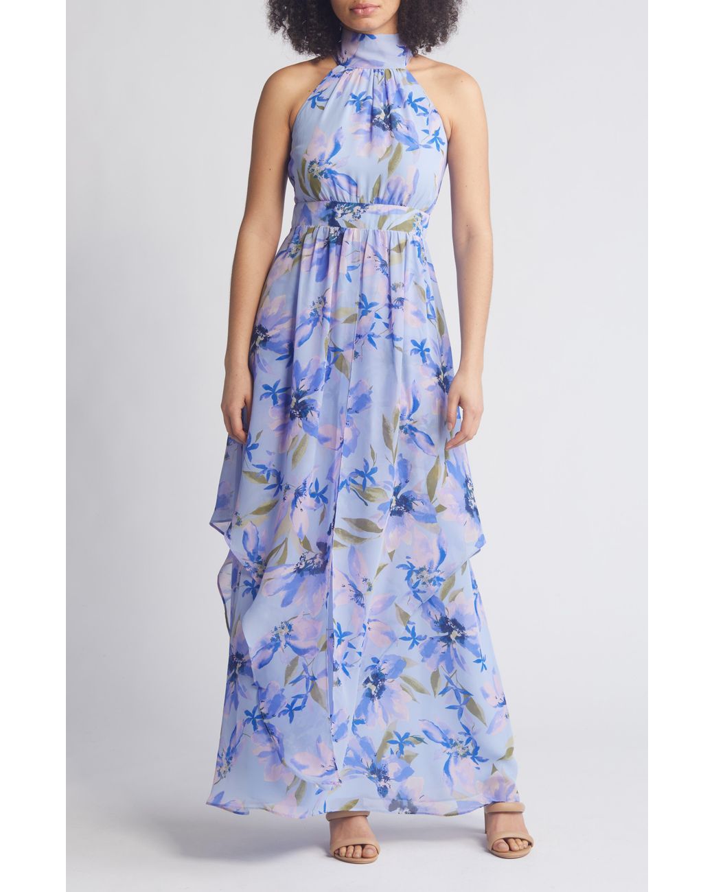Eliza J Halter Neck Maxi Dress in Blue Lyst