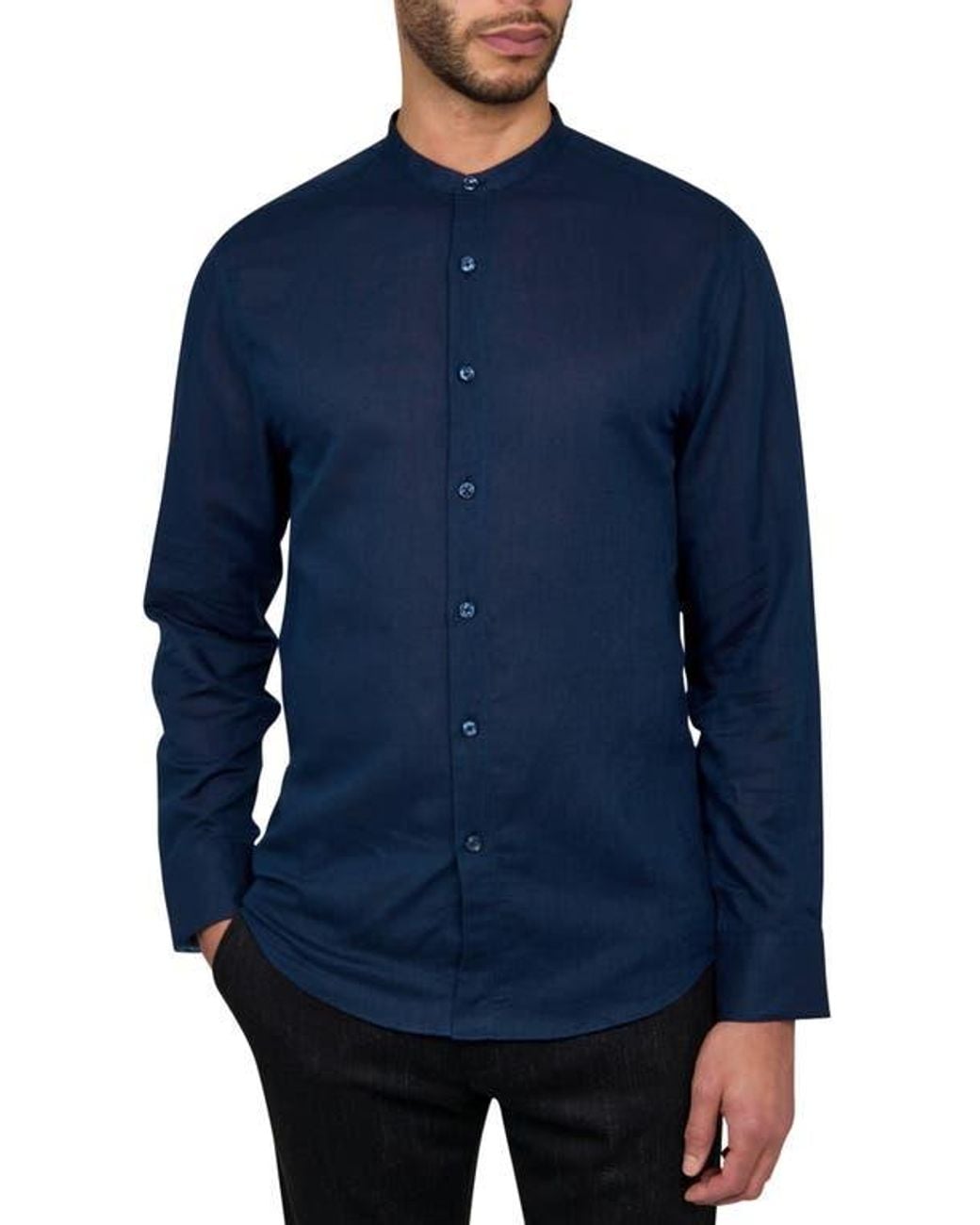 Brooklyn Brigade Blue Slim Fit Solid Linen Cotton Long Sleeve Shirt for men