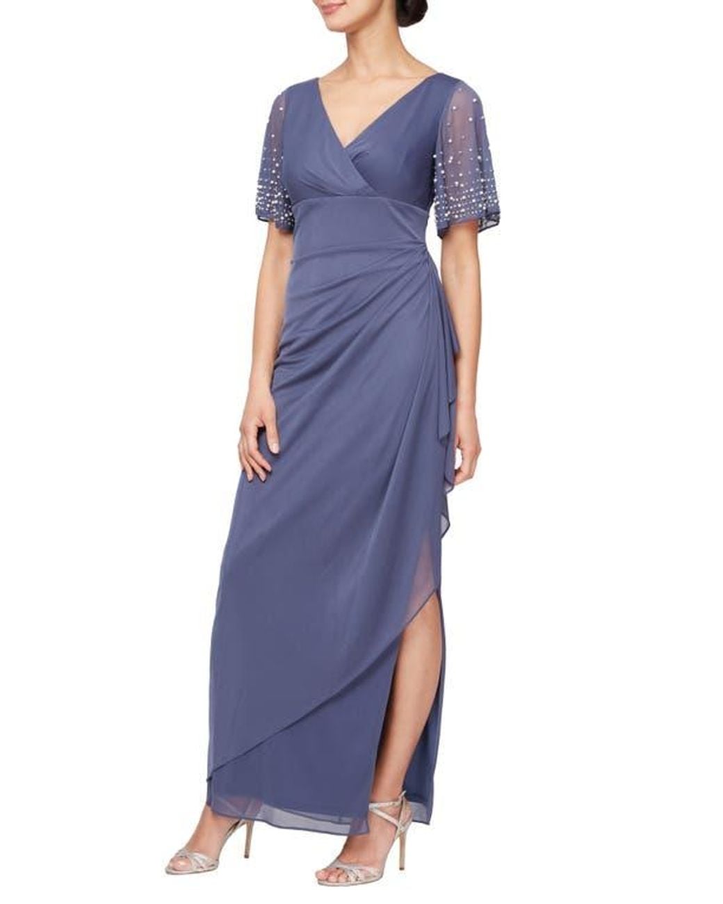 Alex Evenings Flutter Sleeve Empire Waist Evening Gown in Blue | Lyst