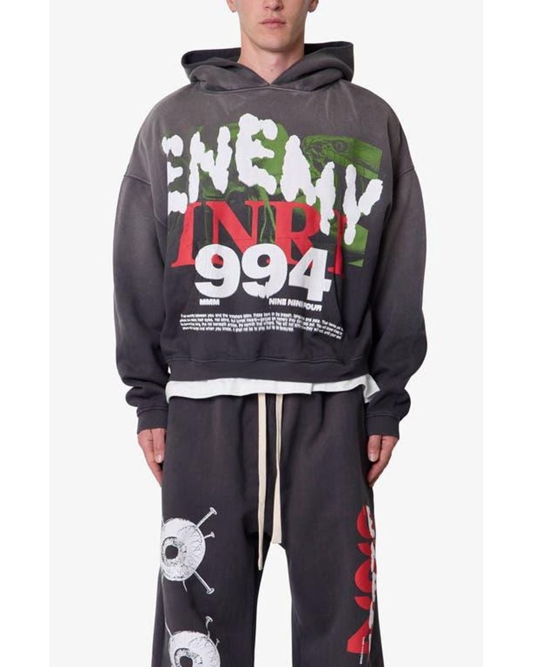 MNML Blue Enemy Oversize Cotton Pullover Hoodie for men