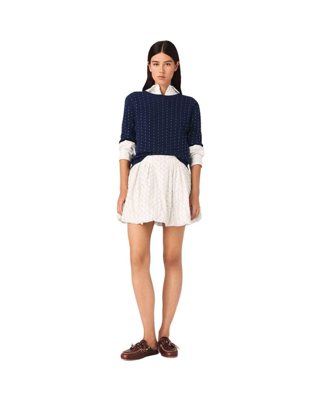 Maje Blue Beaded Bubble Skirt