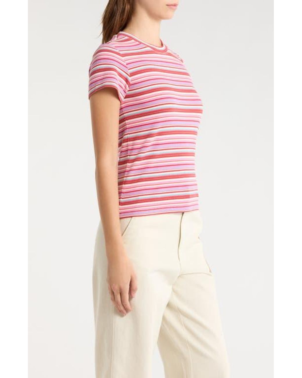 Marine Layer Lexi Stripe Rib T-Shirt in Pink | Lyst