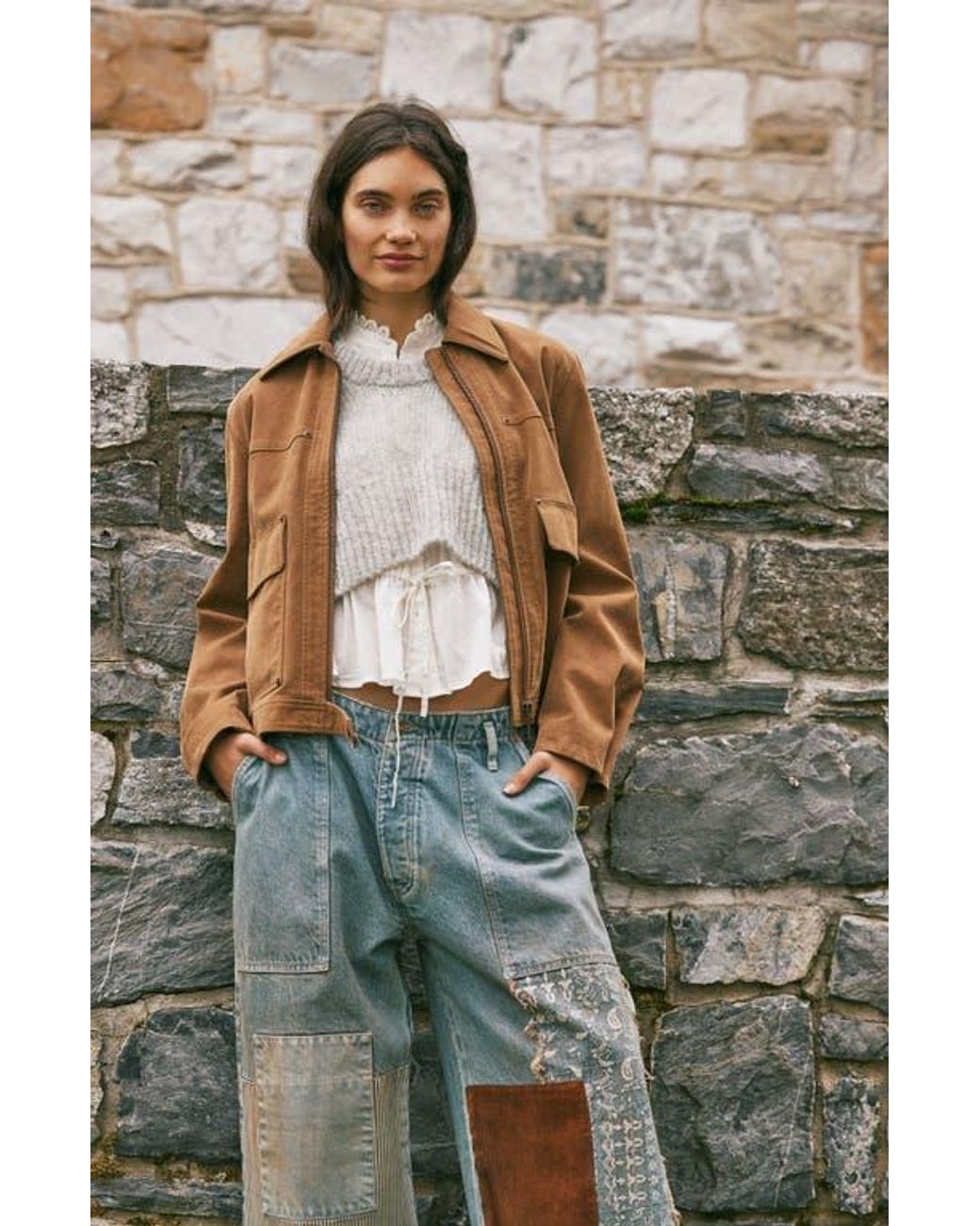 Free People Blair Faux Suede Jacket in Brown | Lyst