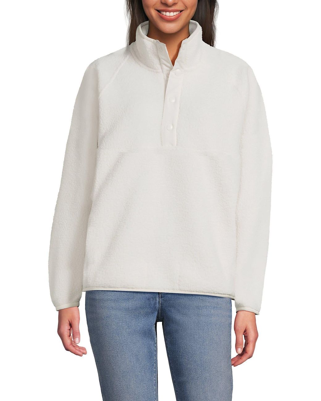 Lands' End White Snap Neck Fleece Pullover