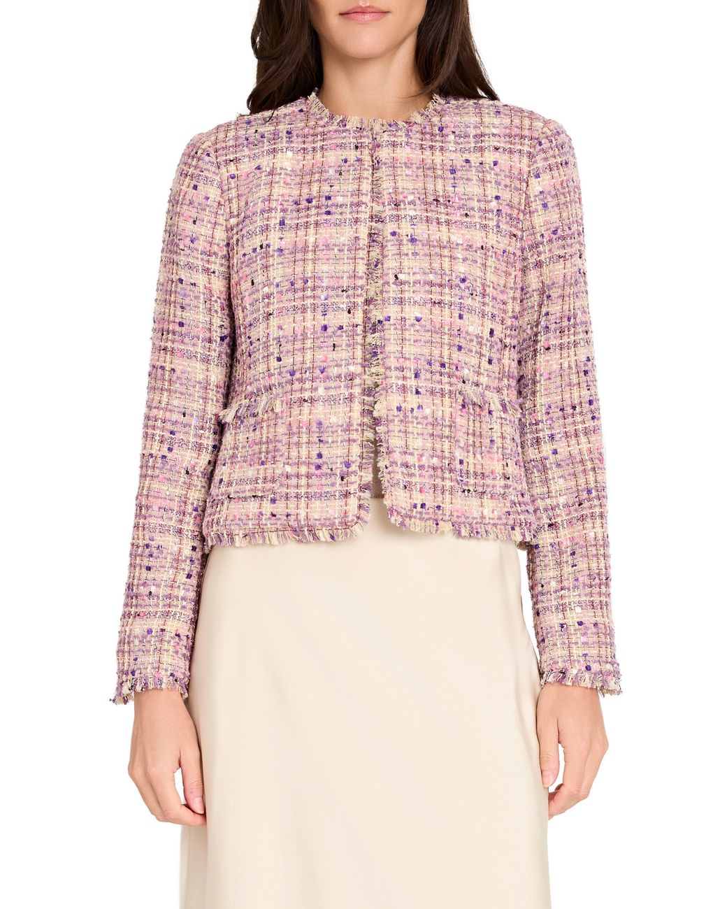 Tahari Pink Bouclé Crop Jacket