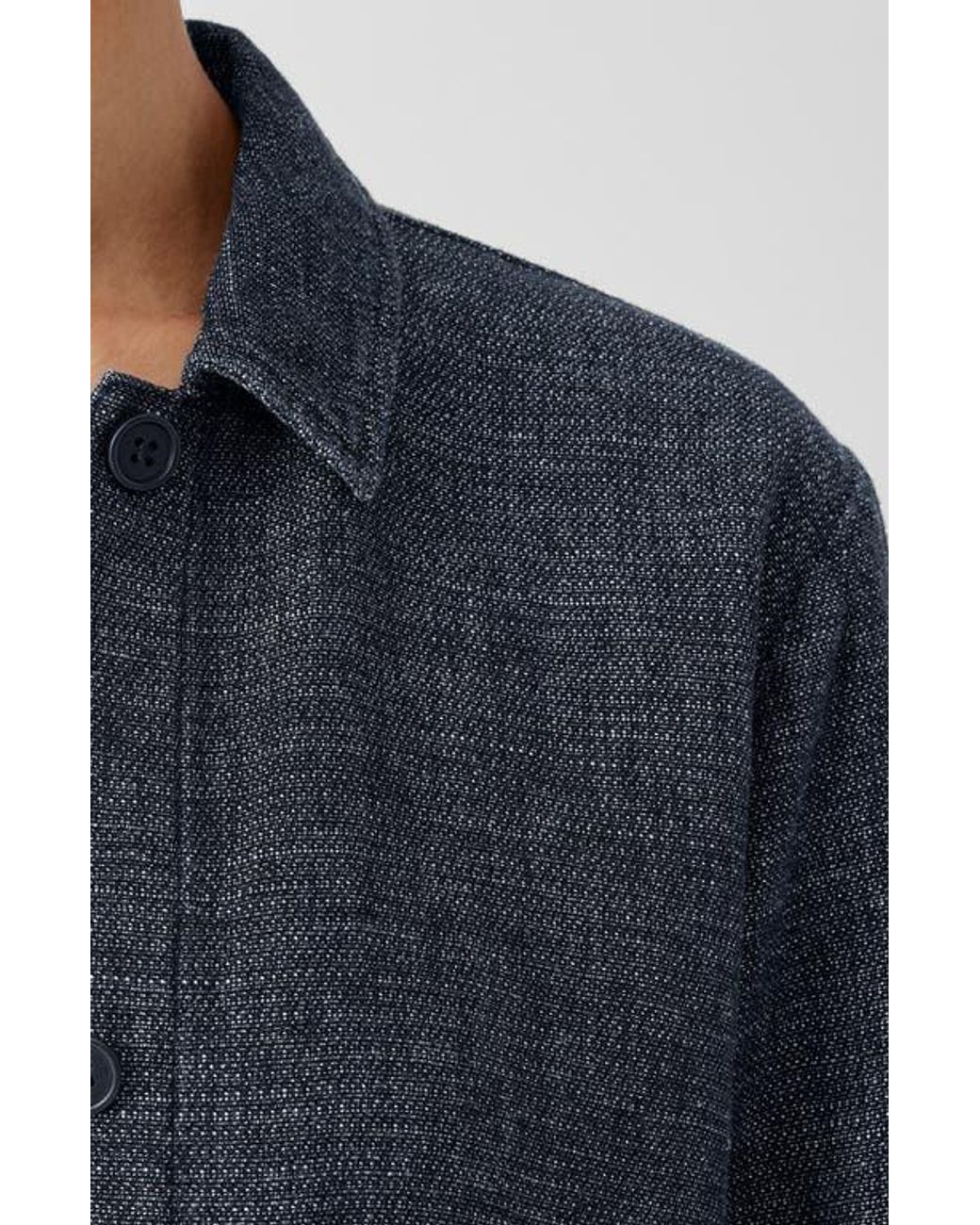 Eileen Fisher Classic Collar Tweed Hemp Organic Cotton Jacket in Blue Lyst