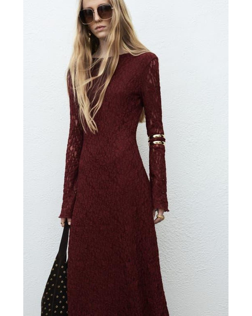 chinese dress ladies Mango Lace Cut-out Long Silk Slip Dress main image 1