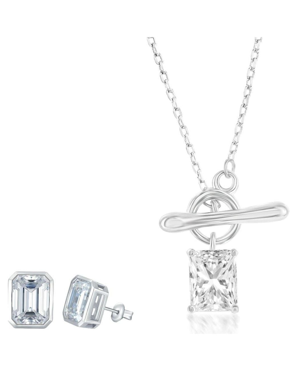 Donatello Gian White Toggle Necklace And Studs Set