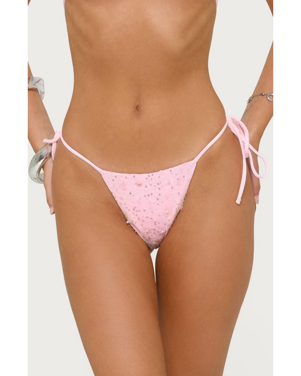 Edikted Multicolor Naomey Sequin Side Tie String Bikini Bottoms